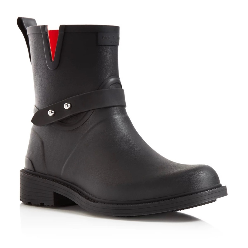 NWT Rag & Bone Moto Black Rain Boots Women’s Sz 38 US 8